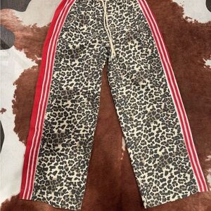Leopard Print Pants with Red Stripes